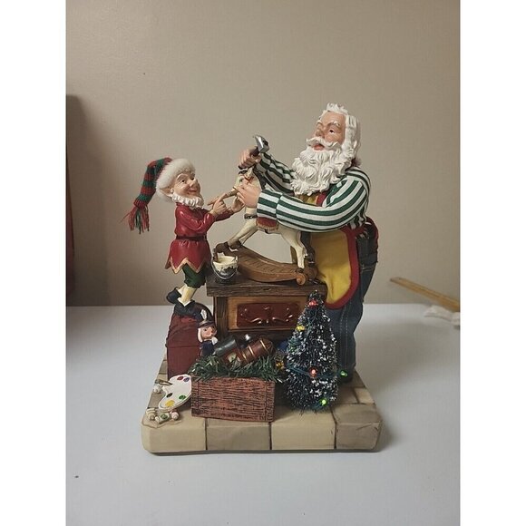 Holiday: Kirkland Fabric Mache Santa Claus 12” Workshop Christmas Scene Figure  - Picture 1 of 12